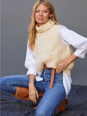 Anthropologie Cable Knit  Turtleneck Sweater Vest